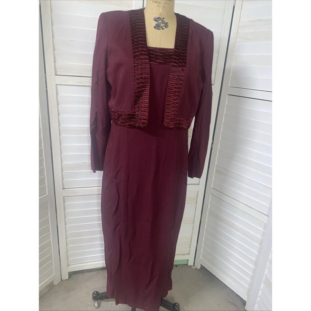 Vintage 80s RJ & Co Two Piece Maxi Sheath Pencil Dress Bolero Burgundy Sz Med 8